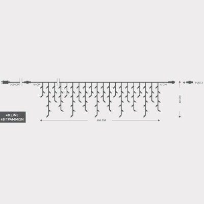 ΒΡΟΧΗ, 288 LED 3mm, 36V, ΕΠΕΚΤΑΣΗ ΕΩΣ 3, ΜΕ ΜΕΤΑΣΧΗΜΑΤΙΣΤΗ, ΠΡΟΕΚΤΑΣΗ ΠΑΡΟΧΗΣ 300cm, ΔΙΑΦΑΝΟ ΚΑΛΩΔΙΟ, ΛΕΥΚΟ LED,  600x60cm (5/7/5/7), ΙΡ44