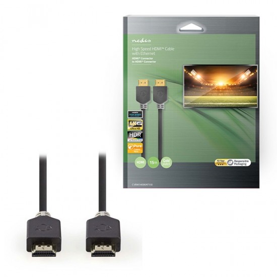 Καλώδιο High Speed HDMI with Ethernet, HDMI αρσ. - HDMI αρσ. 15m NEDIS CVBW34000AT150