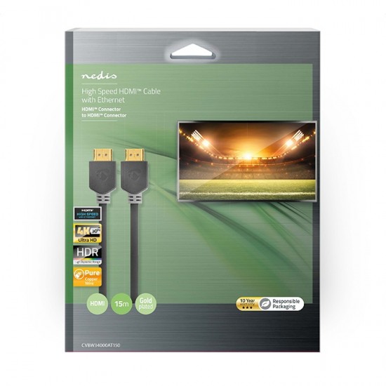 Καλώδιο High Speed HDMI with Ethernet, HDMI αρσ. - HDMI αρσ. 15m NEDIS CVBW34000AT150