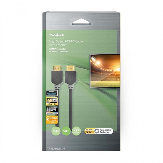 Καλώδιο Premium High Speed HDMI with Ethernet, HDMI αρσ. - HDMI αρσ. 5.00m NEDIS CVBW34000AT50