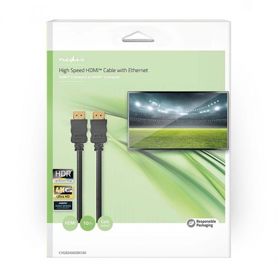 Καλώδιο High Speed HDMI with Ethernet, HDMI αρσ. - HDMI αρσ., 10m NEDIS CVGB34000BK100