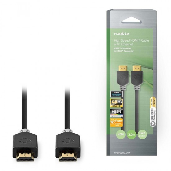 Καλώδιο Premium High speed HDMI with Ethernet, HDMI αρσ. - HDMI αρσ. 2.00m NEDIS CVBW34000AT20