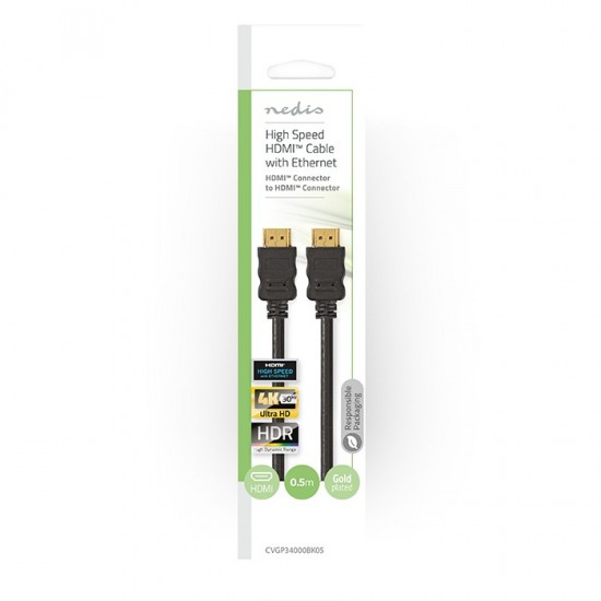 Καλώδιο High speed HDMI with Ethernet, HDMI αρσ. - HDMI αρσ., 1.00m NEDIS CVGP34000BK10