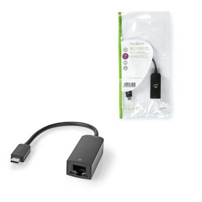 Αντάπτορας δικτύου type C αρσ. (USB 3.2 Gen 1) σε RJ45 (8P8C) θηλ., με μέγιστη ταχύτητα 1 Gps και ενσωματωμένο καλώδιο 0,20m σε μαύρο χρώμα NEDIS CCGP64952BK02