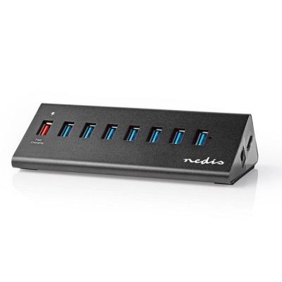 USB 3.0 Hub 7 θυρών   1 θύρα QC3.0 με τροφοδοτικό, σε μαύρο χρώμα 