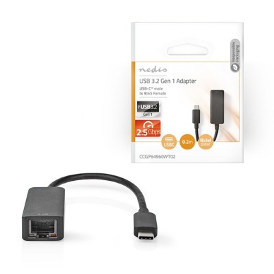 Αντάπτορας δικτύου USB 3.2 Gen 1 type C αρσ. σε RJ45 (8P8C) θηλ., 0.20m σε μαύρο χρώμα NEDIS CCGP64960WT02