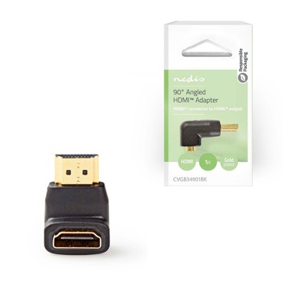 Αντάπτορας HDMI αρσ. - HDMI θηλ. υπό γωνία 90°, σε μαύρο χρώμα NEDIS CVGB34901BK 