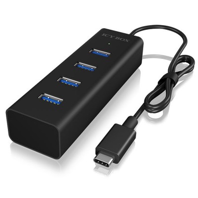 USB 3.0 Hub αλουμινίου, 4 θυρών µε σύνδεση type-C σε μαύρο χρώμα 