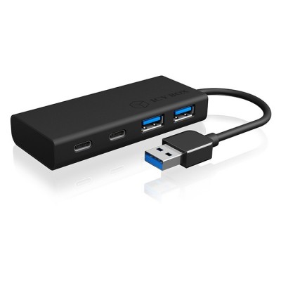 USB 3.0 Hub αλουμινίου, µε συνδέσεις 2x θύρες Type-A  2x θύρες Type-C σε μαύρο χρώμα 