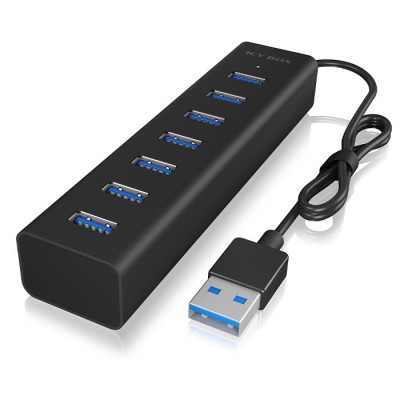 USB 3.0 Hub αλουμινίου, µε 7 θύρες Type-A, σε μαύρο χρώμα 