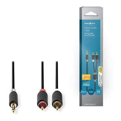 Καλώδιο 2x RCA αρσ. - 3,5mm Stereo αρσ, 2m NEDIS CABW22200AT20 